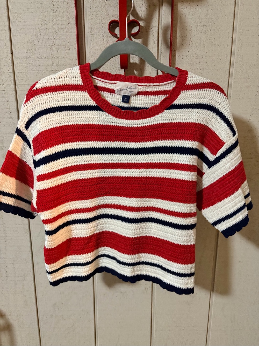Red, White & Blue Striped Knit Top